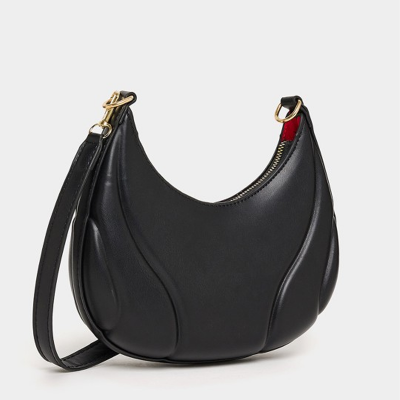 Black Quilted Half Moon Hobo Handbag