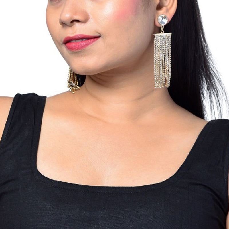 Shining Jewel -By Shivansh Gold-Toned Gold Plated Contemporary Drop Earrings